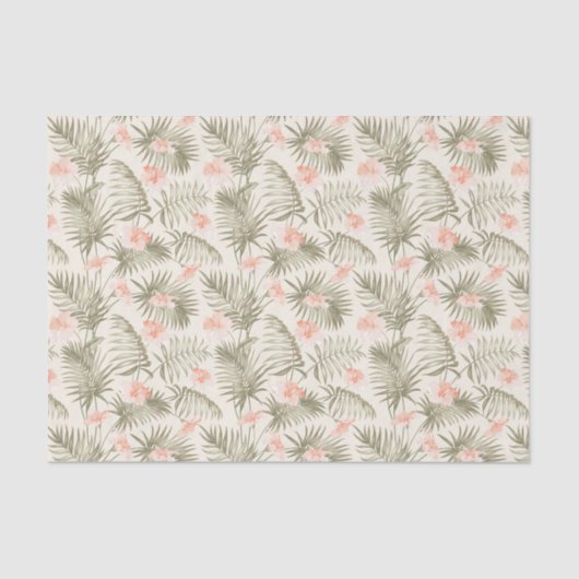 Papier Mousseline Hisbiscus Tropical Palm Tree Motif (Recto)