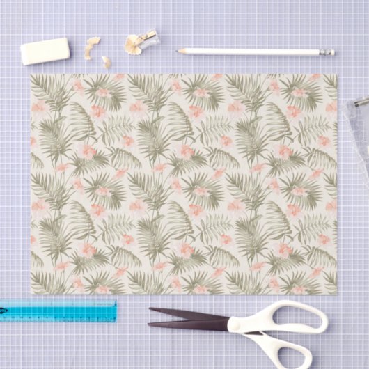 Papier Mousseline Hisbiscus Tropical Palm Tree Motif (Artisanat)