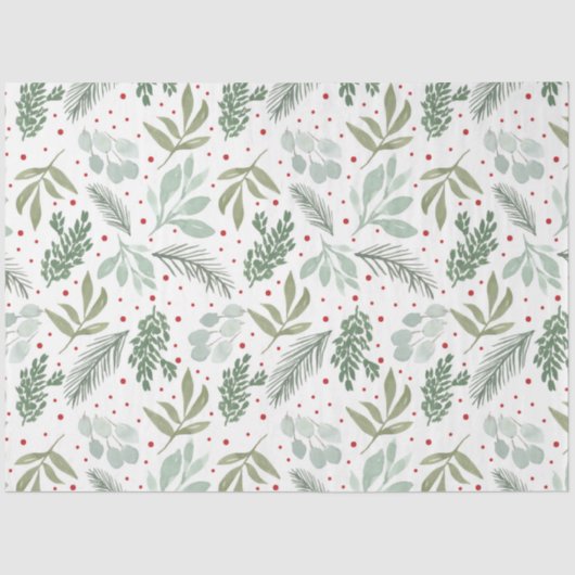 Papier Mousseline Hiver Aquarelle Pine Berry Vacances Garland Vert (Recto)