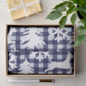 Papier Mousseline Hiver Blue Plaid White Deer Snowflakes & Trees (Cadeau)