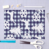 Papier Mousseline Hiver Blue Plaid White Deer Snowflakes & Trees (Artisanat)