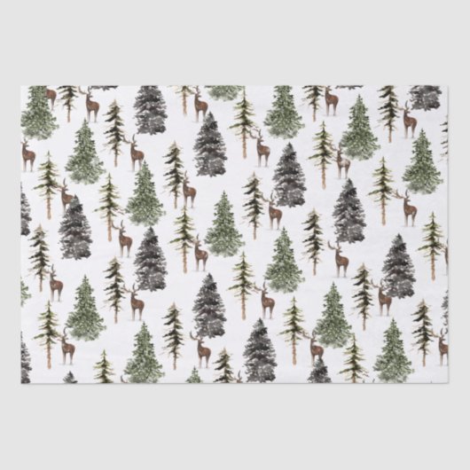Papier Mousseline Hiver Forêt Boisée Épinette Neige Arbre Et Étiquet (Recto)