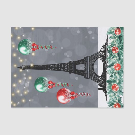 Papier Mousseline Hiver Tour Eiffel, Noël Balloons Nuit (Recto)