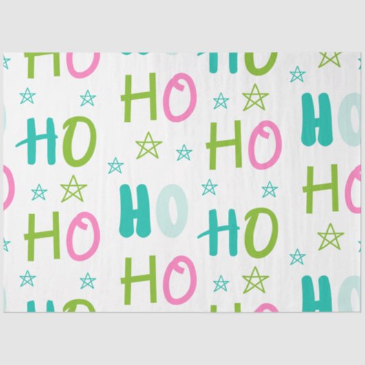 Papier Mousseline Ho Ho HO Stars Pastel Blue Green Pink Noël (Recto)