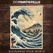 Papier Mousseline Hokusai style japonaise vague, encre sur papier de