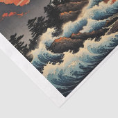 Papier Mousseline Hokusai style vagues avec la côte du phare (Détail)