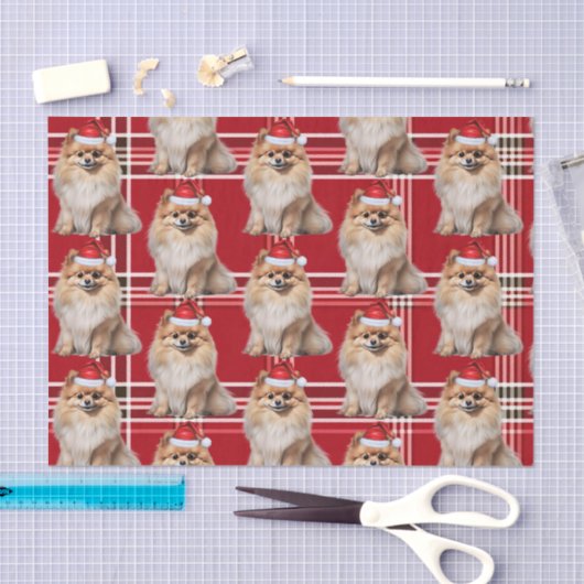 Papier Mousseline Holiday Pomeranian Dog Red Plaid Christmas (Artisanat)