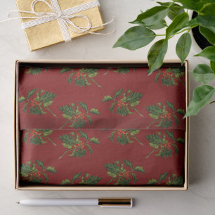 Papier Mousseline Holly avec des baies rouges sur Arrière - plan tex