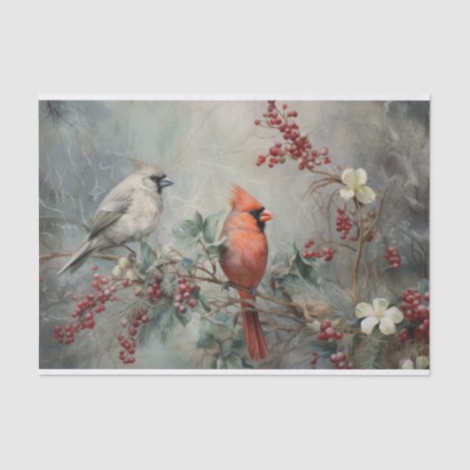 Papier Mousseline Holly Berry Cardinal de Noël en Hiver Découpage (Recto)