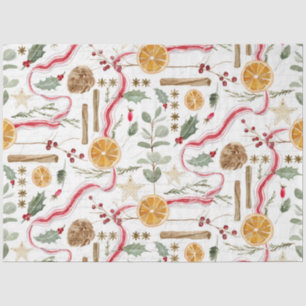 Papier Mousseline Holly Berry Cinnamon Oranges Découpage