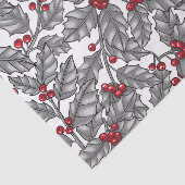 Papier Mousseline Holly berry, feuilles gris sur blanc (Détail)