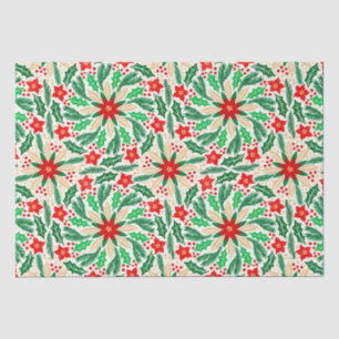 Papier Mousseline Holly et Poinsettia Motif de vacances botaniques
