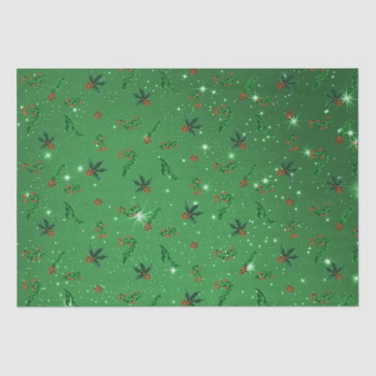 Papier Mousseline Holly n Pine Green Motif de Noël (Recto)