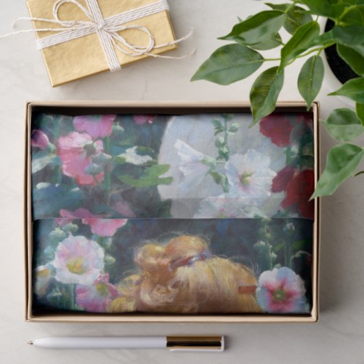 Papier Mousseline Hollyhocks et Sunlight Charles Curran (Cadeau)