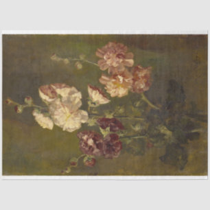 Papier Mousseline Hollyhocks Huile Vintage sur Toile