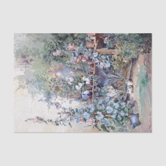 Papier Mousseline Hollyhocks Kitty et Potting Banc Papier (Recto)