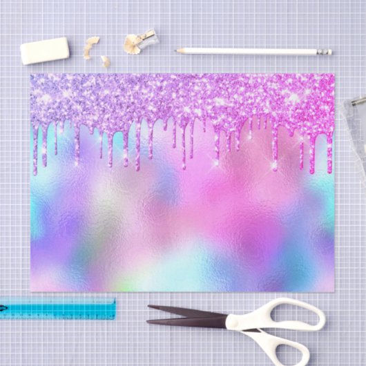 Papier Mousseline Holographique Parties scintillant rose gouttelette (Artisanat)