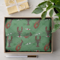 Homards et bouées de pêche sur Noël vert