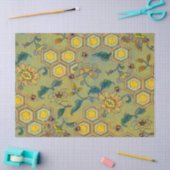 Papier Mousseline HONEY BEES, BEEHIVES, FLEURS DE PRINTEMPS Jaune Ve (Artisanat)