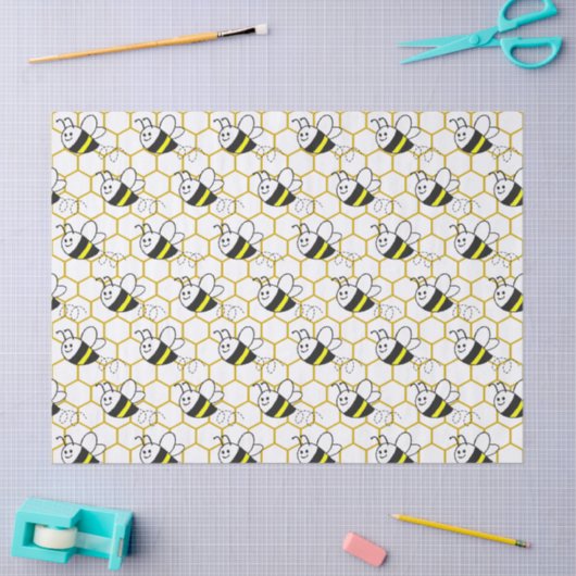 Papier Mousseline Honeybee Honeycomb Black Yellow White Pattern (Artisanat)