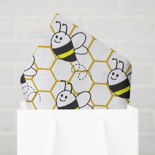 Papier Mousseline Honeybee Honeycomb Black Yellow White Pattern (Sac cadeau)