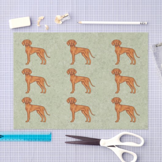 Papier Mousseline Hongrois Vizsla Cute Pointer Chien Motif Vert (Artisanat)