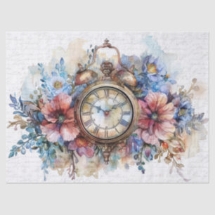 Papier Mousseline Horloge à l'écriture manuscrite vintage Fleurs Déc