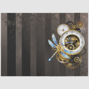 Papier Mousseline Horloge à vapeur avec libellule mécanique