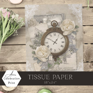 Papier Mousseline Horloge Antique Fleurs d'Ivoire Français & Dentell