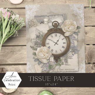 Papier Mousseline Horloge Antique Fleurs d'Ivoire Français & Dentell