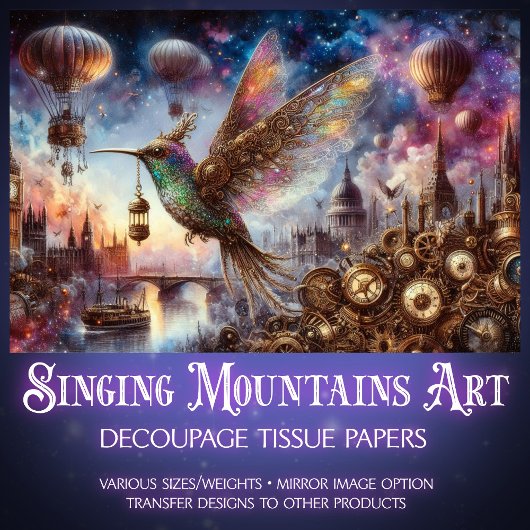 Papier Mousseline Horloge Colibri Aérien Steampunk Découpage