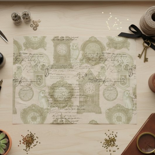 Papier Mousseline Horloge découpage gothique vintage chouette