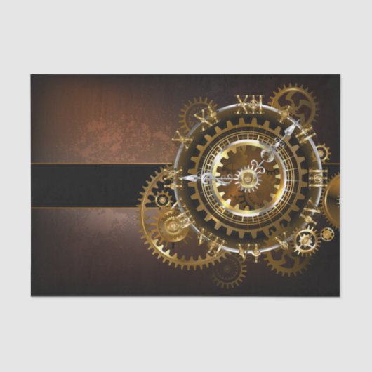 Papier Mousseline Horloge Steampunk avec des engrenages anciens (Recto)