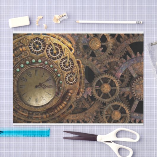 Papier Mousseline Horloge Steampunk Gears Decoupage (Artisanat)