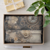 Papier Mousseline Horloges, engrenages, fleurs et éphémère (Cadeau)