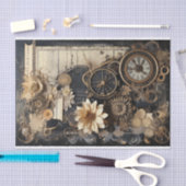 Papier Mousseline Horloges, engrenages, fleurs et éphémère (Artisanat)