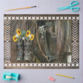Papier Mousseline Horse Cowboy Boots Sunflowers Rustic Barque (Artisanat)