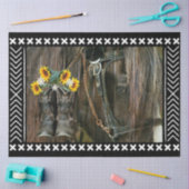 Papier Mousseline Horse Cowboy Boots Sunflowers Rustic Barque (Artisanat)