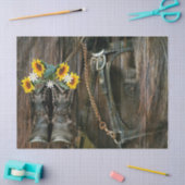 Papier Mousseline Horse Cowboy Boots Sunflowers Rustic Barque (Artisanat)