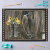 Papier Mousseline Horse Cowboy Boots Sunflowers Rustic Barque (Artisanat)