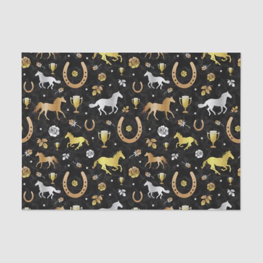 Papier Mousseline Horse Racing Derby Day Party Black Gold Motif (Recto)