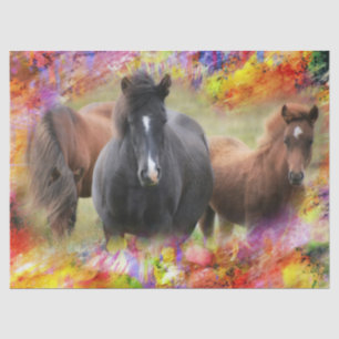 Papier Mousseline Horses Colorful