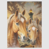 Papier Mousseline Horses Lighthouse & Ocean Scene (Recto)