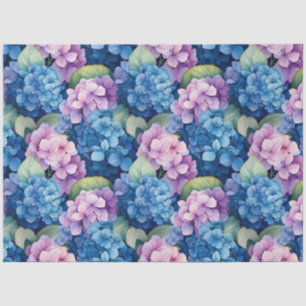 Papier Mousseline Hortensias Bleus Roses Decoupage