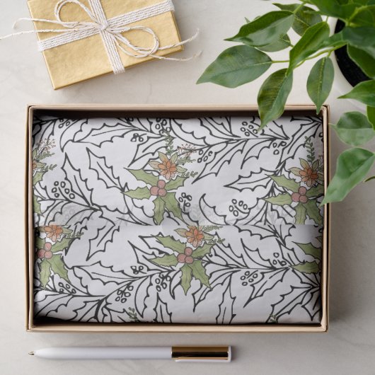 Papier Mousseline Houx Gui (Cadeau)