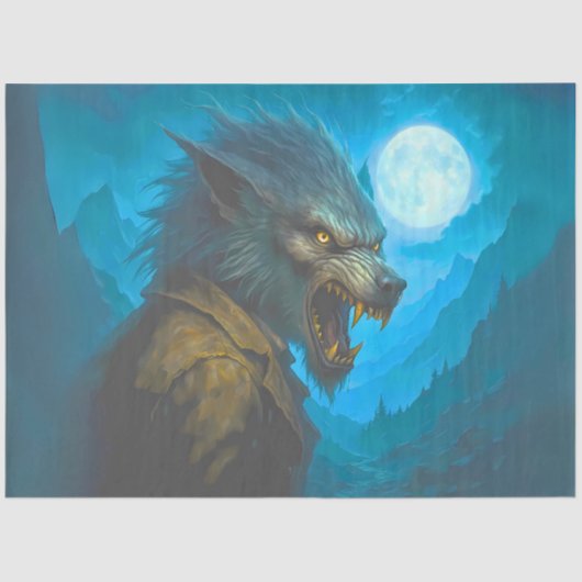 Papier Mousseline Howling Werewolf sous Pleine lune Halloween gothiq (Recto)