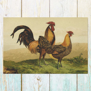 Papier Mousseline Huile d'or de Hambourg Costumes et poules sur ferm