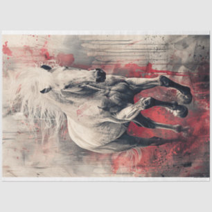 Papier Mousseline Huile rouge Cheval Blanc Découpage Art