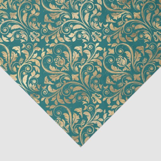 Papier Mousseline Huile Turquoise et or (Détail)