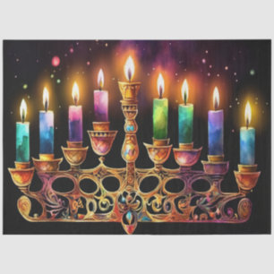 Papier Mousseline Huit Nuits de Lumière ! Aquarelle Menorah